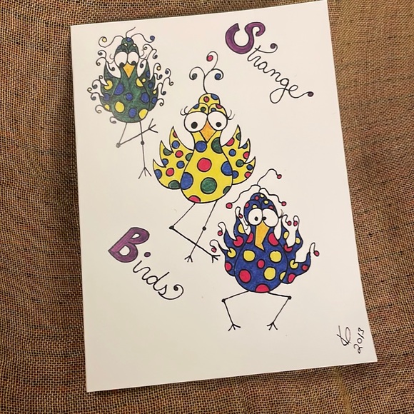 SALE 5 Printed Art Cards Fr My Strange Bird Series Fr 2013 Blank Inside - Picture 1 of 2